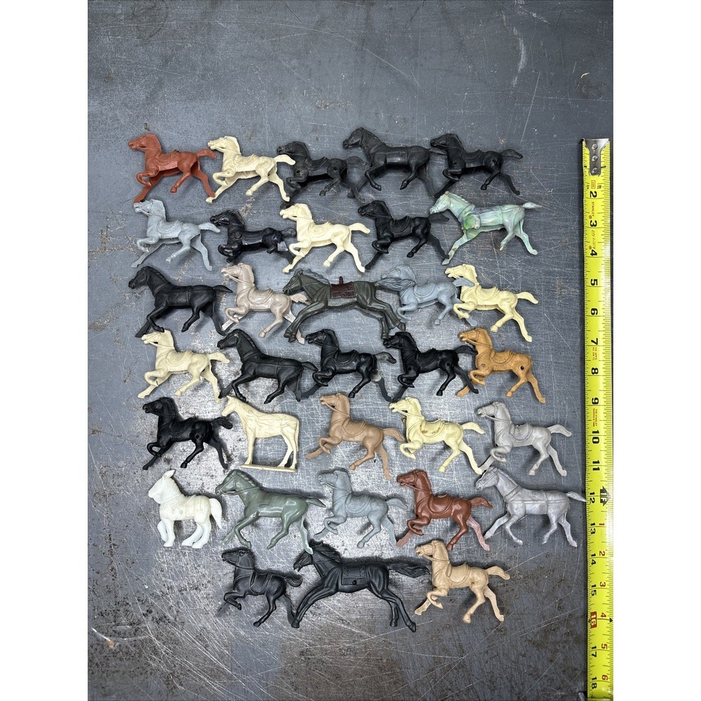 Large Vintage Lot‎ of 33 Multicolored Western Playset Horses Marx MPC REL